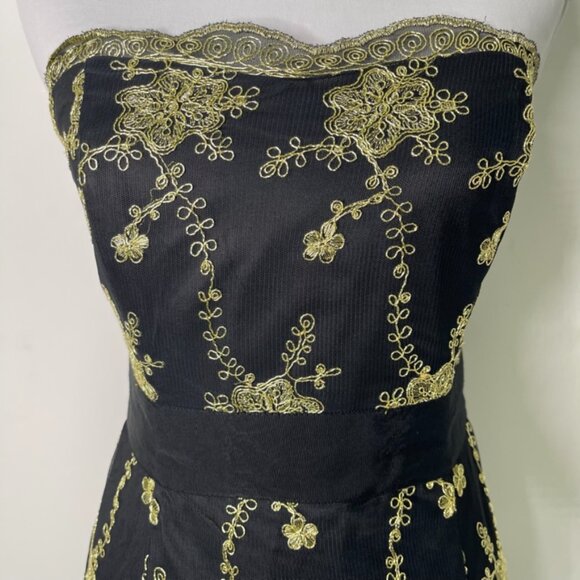 Pearl by Marchesa Women's Black Gold Strapless Maxi Dress Size 4 - Picture 3 of 10